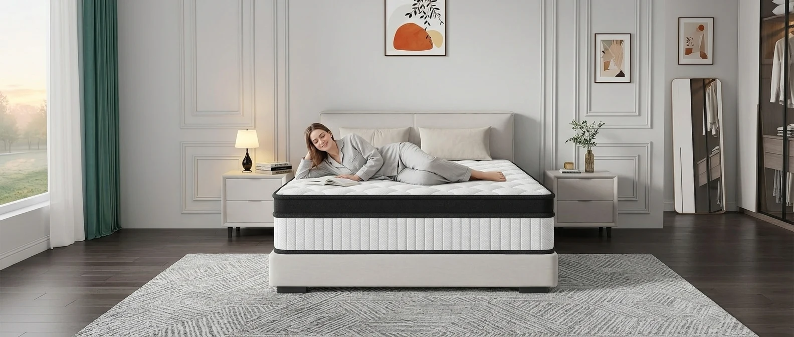 Vipcute hybrid mattress on a bed frame